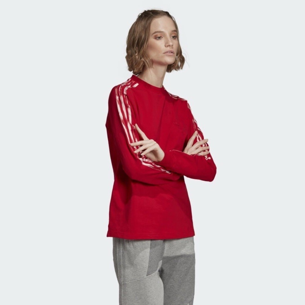 Adidas Danielle Cathari Red Deconstructed‎ 3-Stripes Long Sleeve Tee Womens M